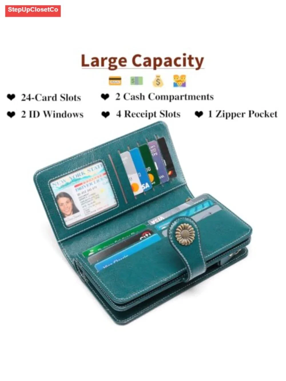 Large Leather Wristlet Wallet RFID Blocking Card Holder
